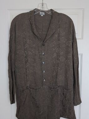 CP Shades Vintage Rayon Jacquard Olive-Green Lightweight Tunic Blouse Small EUC